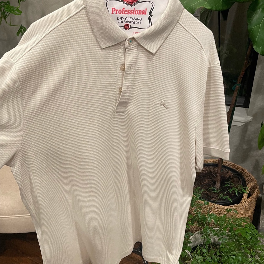Tommy Bahama off white polo shirt, short sleeve. Size large.